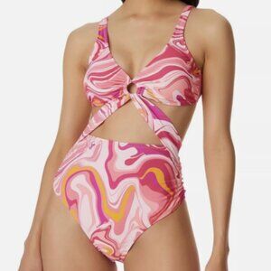 NWT! Jessica Simpson Pink Good Vibrations Cutout One Piece Swimsuit NEW!